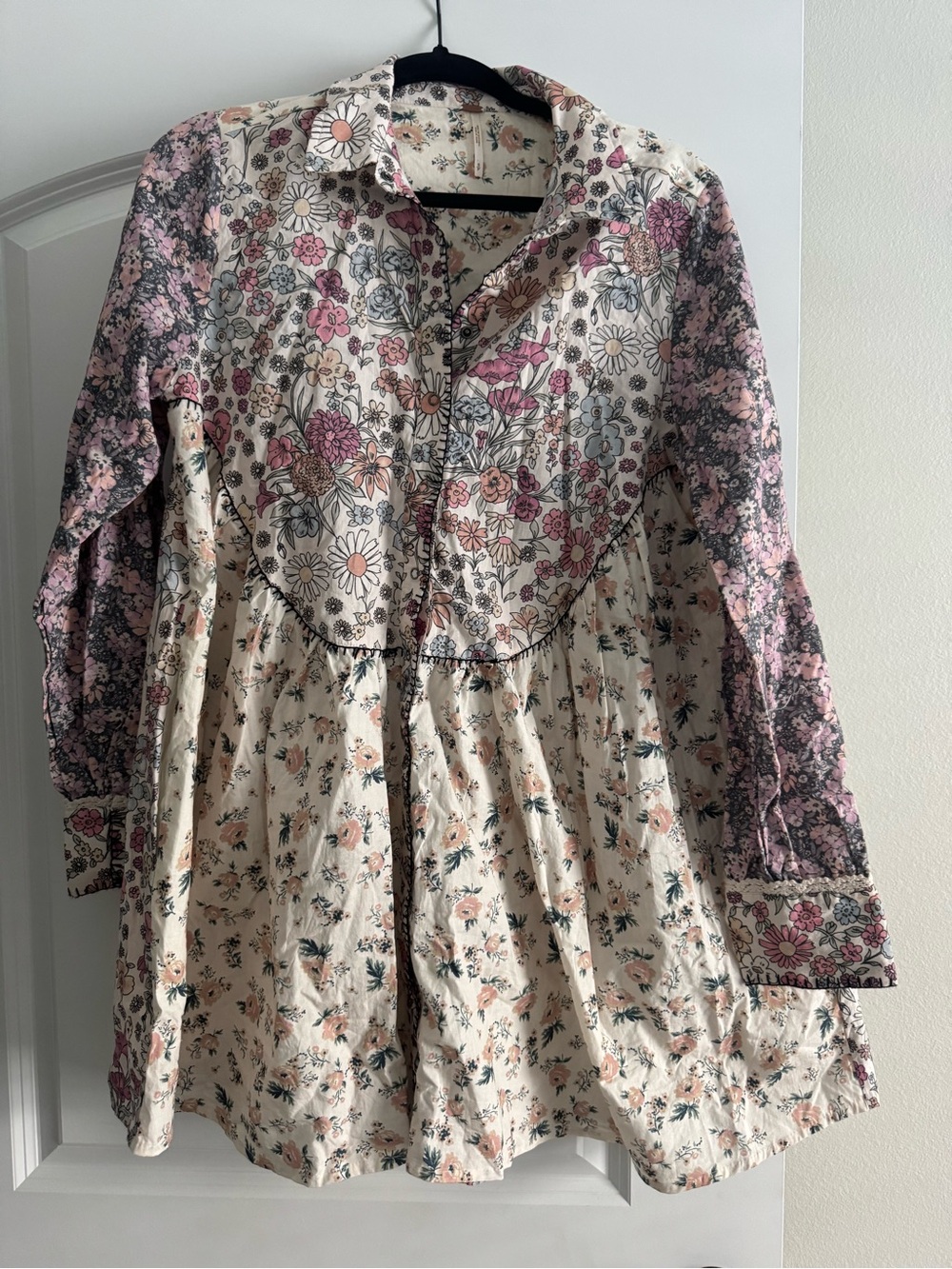 Free People Floral Patchwork Mini Dress - Pink Cream